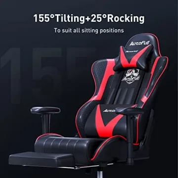 Ergonomic AutoFull C3 Gaming Chair with Footrest in Red
