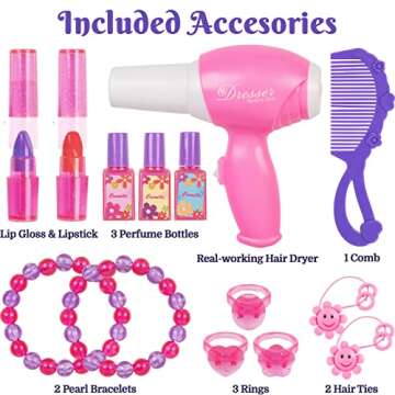 PREXTEX Kids Makeup Table with Mirror and Chair, Princess Play Set, Kids Makeup Vanity Table with Makeup Accessories and Light and Musical Sound Effects for Toddler Girls (Plastic)