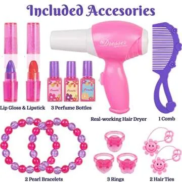 PREXTEX Kids Makeup Table with Mirror and Chair, Princess Play Set, Kids Makeup Vanity Table with Makeup Accessories and Light and Musical Sound Effects for Toddler Girls (Plastic)