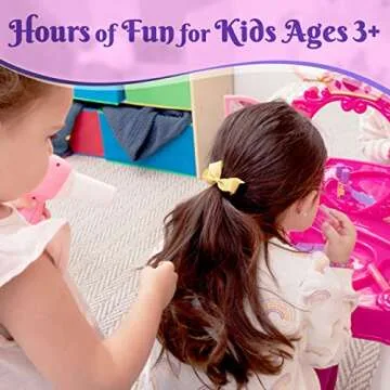 PREXTEX Kids Makeup Table with Mirror and Chair, Princess Play Set, Kids Makeup Vanity Table with Makeup Accessories and Light and Musical Sound Effects for Toddler Girls (Plastic)