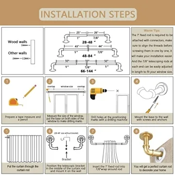 OLV Gold Industrial Curtain Rods for Elegant Window Treatment