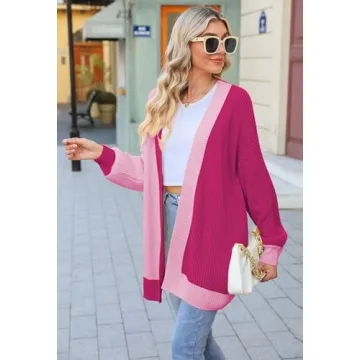 Women’s Colorblock Cardigan - Cozy Open Front Oversized Style