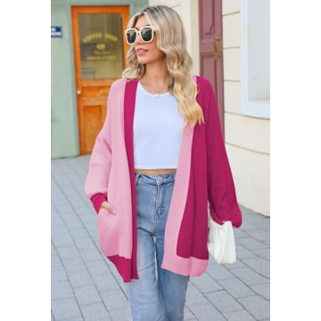 Women’s Colorblock Cardigan - Cozy Open Front Oversized Style