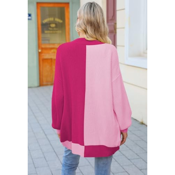 Women’s Colorblock Cardigan - Cozy Open Front Oversized Style
