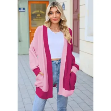 Women’s Colorblock Cardigan - Cozy Open Front Oversized Style