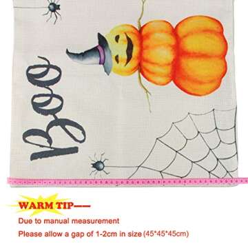 Dreampark Halloween Pillow Covers 18x18, Halloween Decoration Square Cotton Linen Burlap Decorative Throw Pillowslip Cushion Covers with Pumpkin Little Witch Decor Set of 4