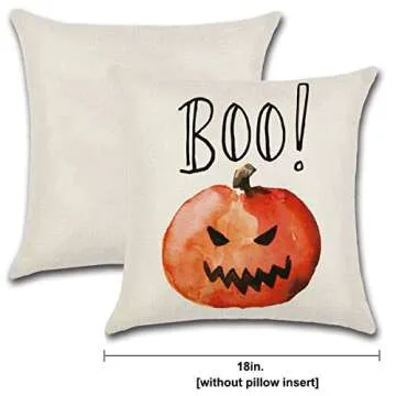 Dreampark Halloween Pillow Covers 18x18, Halloween Decoration Square Cotton Linen Burlap Decorative Throw Pillowslip Cushion Covers with Pumpkin Little Witch Decor Set of 4