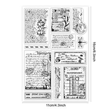 GLOBLELAND Vintage Handwriting Clear Stamps for DIY Scrapbooking Decor Vintage Daisy Dragonfly Greetings Gifts Clear Stamp Transparent Silicone Stamps for Making Cards Photo Album Decor