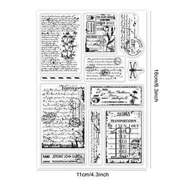 GLOBLELAND Vintage Handwriting Clear Stamps for DIY Scrapbooking Decor Vintage Daisy Dragonfly Greetings Gifts Clear Stamp Transparent Silicone Stamps for Making Cards Photo Album Decor
