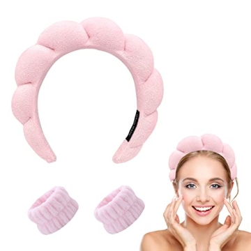 Spa Headband for Women, Mimi and Co Spa Headband and Wristband Set, Makeup Headband Sponge & Terry T...