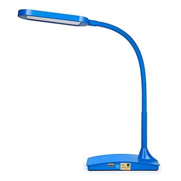 Blue Desk Lamps for Home Office - Super Bright Small Desk Lamp with USB Charging Port, a Perfect LED...
