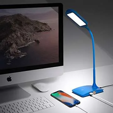 Blue Desk Lamps for Home Office - Super Bright Small Desk Lamp with USB Charging Port, a Perfect LED Desk Light as Study Lamp, Bedside Reading Lights