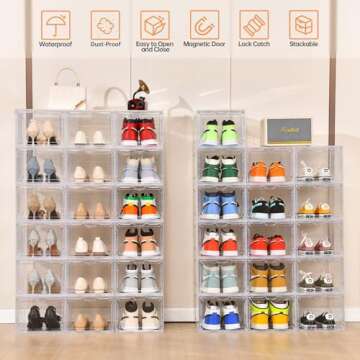 Clemate Upgraded X-Large Shoe Organizer: 12 Pack Clear Storage for Sneaker Display