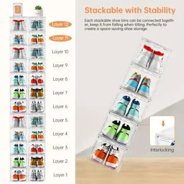 Clemate X-Large Shoe Organizer, 12 Pack Clear Storage