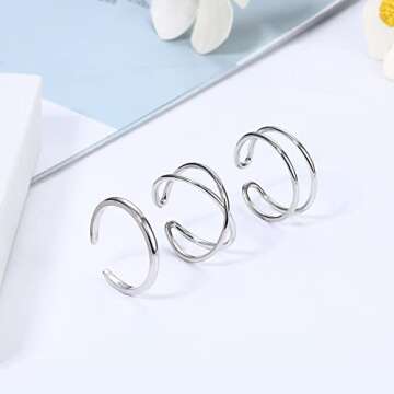 PATISORNA 3Pcs 925 Sterling Silver Open Adjustable Rings for Women Men Minimalist X Cross Arrow Heart Moon&Star Paperclip Rings Stackable Thumb Knuckle Simple Rings Set Size 6-9