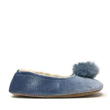 ooohyeah Women’s Fuzzy Pom Pom ballerina slippers, Plush Comfort Soft Slippers, Blue Pom pom