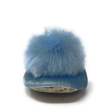 ooohyeah Women’s Fuzzy Pom Pom ballerina slippers, Plush Comfort Soft Slippers, Blue Pom pom