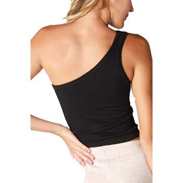 NIKIBIKI Women Seamless One Shoulder Crop Top, Made in U.S.A, One Size (Black)