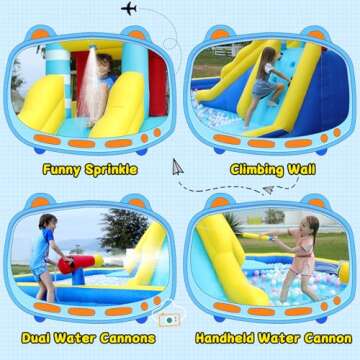 ELEMARA 20.66x16.4FT Inflatable Water Slide for Big Kids, Water Park for Kids Backyard with Large Double-Layer Pool,3 Extra-Long Slides,Climbing Wall, 2 Water Cannons, Water Spraying, 750W Air Blower
