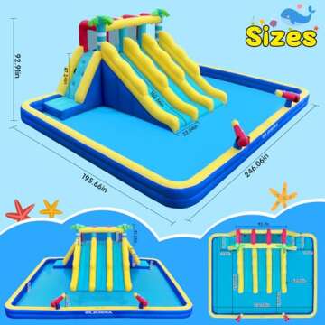 ELEMARA 20.66x16.4FT Inflatable Water Slide for Big Kids, Water Park for Kids Backyard with Large Double-Layer Pool,3 Extra-Long Slides,Climbing Wall, 2 Water Cannons, Water Spraying, 750W Air Blower