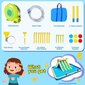 ELEMARA 20.66x16.4FT Inflatable Water Slide for Big Kids, Water Park for Kids Backyard with Large Double-Layer Pool,3 Extra-Long Slides,Climbing Wall, 2 Water Cannons, Water Spraying, 750W Air Blower