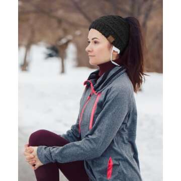 Hat Hut Satin Lined Beanie Hat for Women Silk Lined Winter Hat for Curly Hair Ponytail Beanie Messy Bun Knit Skull Cap (Dark Orange)