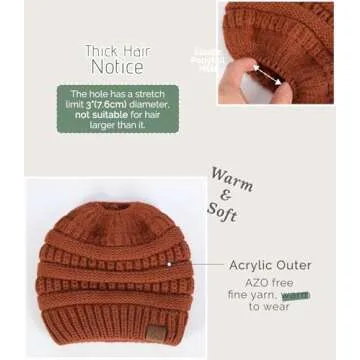 Hat Hut Satin Lined Beanie Hat for Women Silk Lined Winter Hat for Curly Hair Ponytail Beanie Messy Bun Knit Skull Cap (Dark Orange)