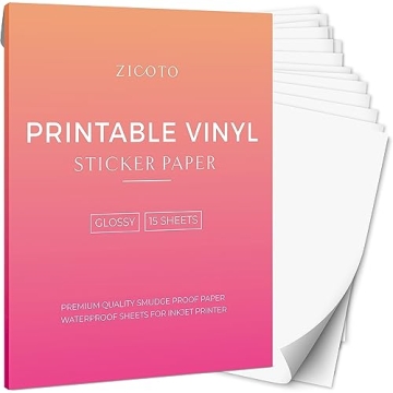 ZICOTO Premium Vinyl Sticker Paper - Waterproof & Glossy 15 Sheets