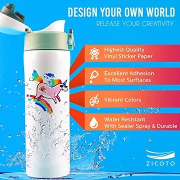 ZICOTO Premium Vinyl Sticker Paper - Waterproof & Glossy 15 Sheets