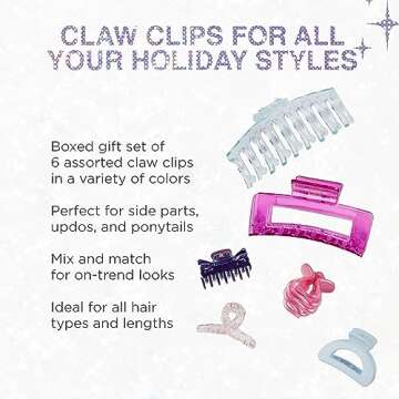 Scunci by Conair Gift Set, Gift Box Under $20, Includes 6 Claw Clips in Pastel Glam Colors