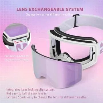 EXP VISION Ski/Snowboard Goggles, Anti Fog Adult Snow Goggles Over The Glasses for Men, Women Youth (Adult Ski Goggles-Pail lilac)
