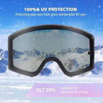 EXP VISION Ski/Snowboard Goggles, Anti Fog Adult Snow Goggles Over The Glasses for Men, Women Youth (Adult Ski Goggles-Pail lilac)
