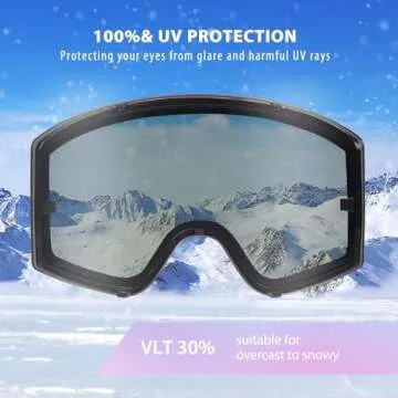 EXP VISION Ski/Snowboard Goggles, Anti Fog Adult Snow Goggles Over The Glasses for Men, Women Youth (Adult Ski Goggles-Pail lilac)