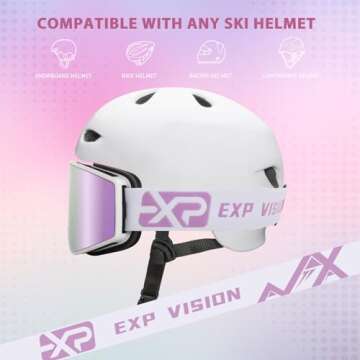 EXP VISION Ski/Snowboard Goggles, Anti Fog Adult Snow Goggles Over The Glasses for Men, Women Youth (Adult Ski Goggles-Pail lilac)