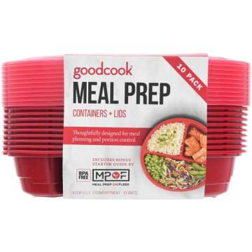 GoodCook BPA Free Meal Prep Round 3-Comparment Container, Set of 10 – Microwave & Dishwasher-Safe ...