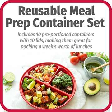 GoodCook BPA Free Meal Prep Round 3-Comparment Container, Set of 10 – Microwave & Dishwasher-Safe Food Organizers, Food Storage Set with Snap Shut Lids, Meal Prep Kitchen Containers