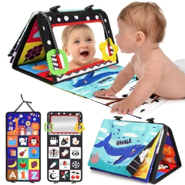URMYWO Tummy Time Toys - Black and White Baby Toys - Baby Mirror - High Contrast Baby Toys for Newbo...
