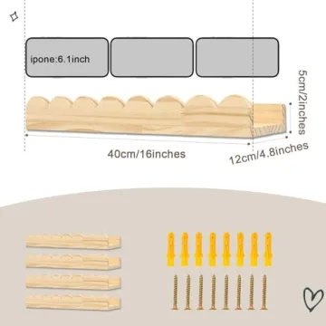 Cute Scalloped Floating Book Shelves for Kids - Set of 4