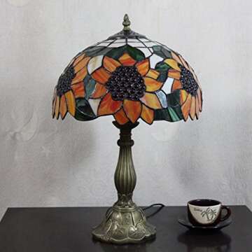12-Inch Vintage Pastoral Sunflower Stained Glass Tiffany Table Lamp Bedroom Lamp Bedside Lamp