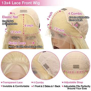 SUROL Blonde Lace Front Wigs Human Hair 13x4 Body Wave 613 Lace Front Wig Human Hair HD Transparent Lace Front Wig Pre Plucked with Baby Hair Bleached Knots 150% Density Wigs for Women Brazilian Virgin hair 18 inch