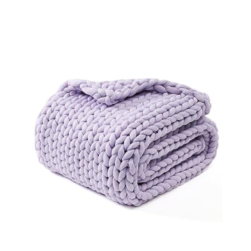 YnM Chunky Throw Blanket, Hand Knitted, Skin Friendly, Medium Weight, Machine Washable, Home Décor ...