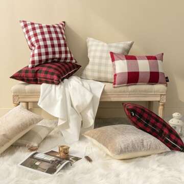 Phantoscope Pack of 2 Gingham Buffalo Plaid Christmas Throw Decorative Pillow Cover Outdoor Indoor Throw Pillows Farmhouse Square Pillow Cases for Home Decor Red,18 x 18 Inches