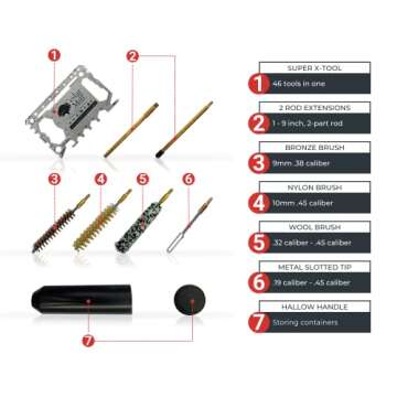 Micro, All-in-One Professional 9mm Pistol Cleaning Kit - 357, 380, 38, 40, 44 mag, 45 Swivel Handle, 2 Rods, 3 Clean Brushes – Premium Steel & Nylon with Durable Lifelong Construction + Deluxe X-Tool