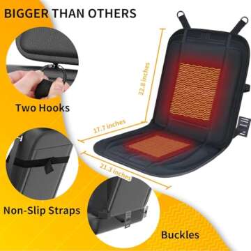 CARSHION Heated Seat Cover 22“ Wide with Fast Heat Large Size Warmer for Winter to Promote Blood Circulation Relieve Fatigue