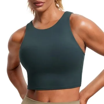 CRZ YOGA Butterluxe Racerback High Neck Longline Sports Bra for Women - Soft Medium Support in Fores...