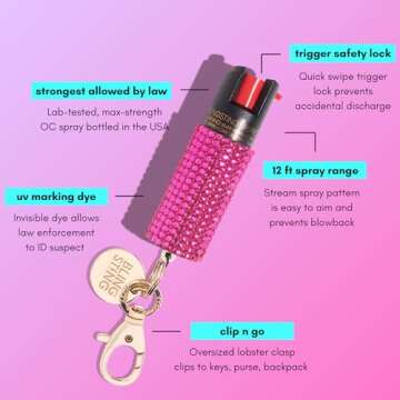 BlingSting Pepper Spray Keychain for Women Pink