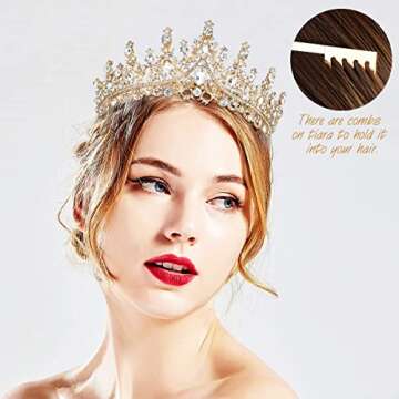 TOBATOBA Gold Crown for Women Gold Tiara Birthday Queen Crown Wedding Tiara for Women Crystal Tiaras...