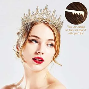 TOBATOBA Gold Crown for Women Gold Tiara Birthday Queen Crown Wedding Tiara for Women Crystal Tiaras...