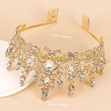 TOBATOBA Gold Crown for Women Gold Tiara Birthday Queen Crown Wedding Tiara for Women Crystal Tiaras and Crowns Royal Princess Quinceanera Headpieces for Prom Pageant Bride Halloween Cosplay