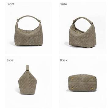 Luxurious Suede Hobo Bag - Women's Woven Leather Shoulder Bag with Spacious Interior (grey)